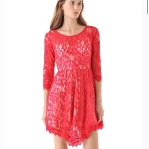 Free People Red Floral Mesh Lace Dress Size 6